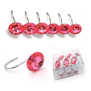 Pink Diamond Bling SHOWER CURTAIN HOOKS Bath Rings